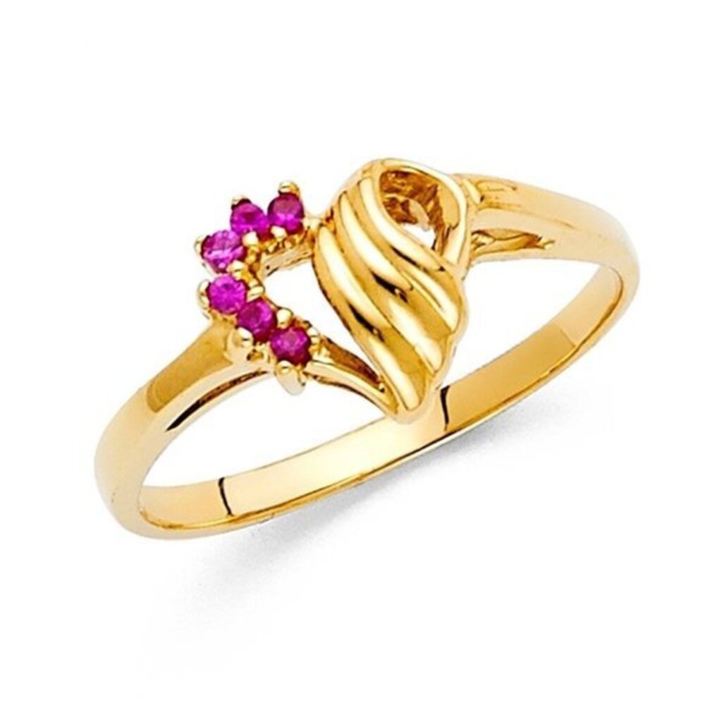 Red Heart Ring Solid 14k Yellow Gold Band Love Fashion Style Curve Fancy